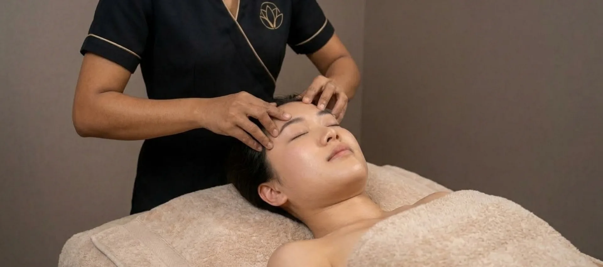 A guest relaxing during a head massage at Spa Bali Moon